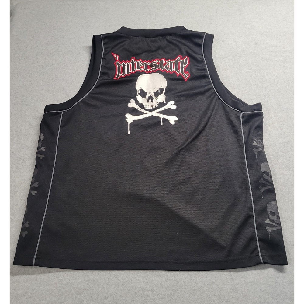 Interstate Mens XL Black Skull Crossbones Sleeveless Biker Jersey Mesh Tank Top
